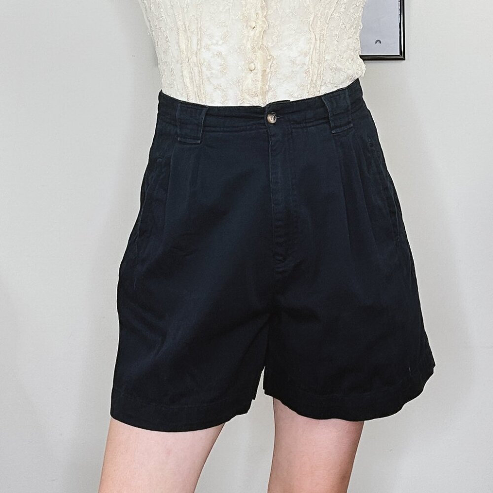 80's Black Pleated High Rise Shorts